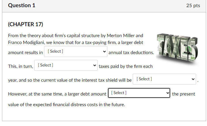 Question 1 25 pts (CHAPTER 17) From the theory about firm's