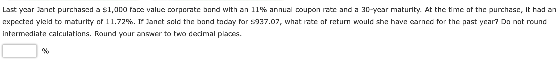  Last year Janet purchased a $1,000 face value corporate bond with