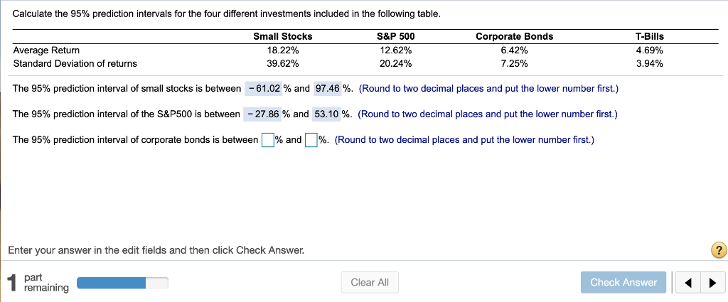 deviations] to Mean+[2xStandard deviations Calculate the 95% prediction intervals for the four