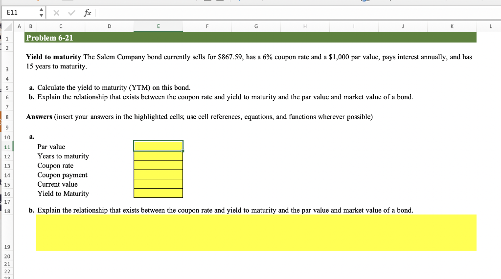 **PLEASE POST THE EQUATIONS I NEED TO TYPE INTO EXCEL AS WELL.