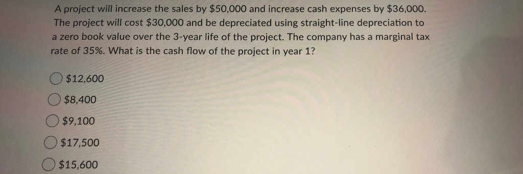 A project will increase the sales by $50,000 and increase cash
