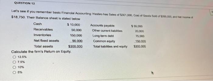  QUESTION 12 Let's see if you remember basic Financial Accounting: Hastro