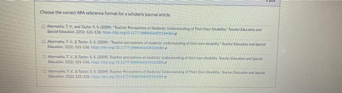  Choose the correct APA reference format for a scholarly Journal article