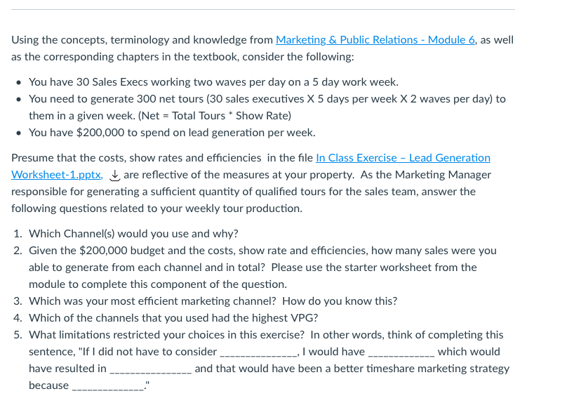  Using the concepts, terminology and knowledge from Marketing & Public Relations