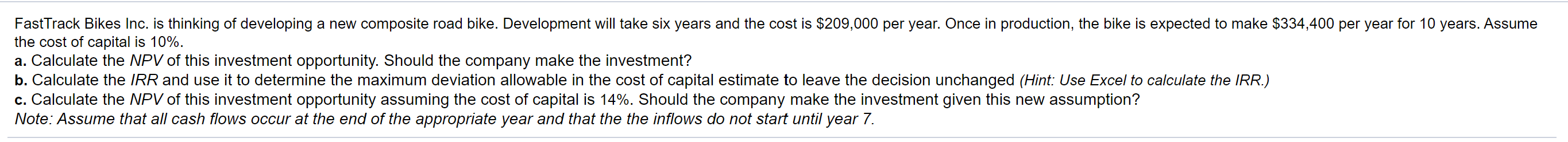  FastTrack Bikes Inc. is thinking of developing a new composite road
