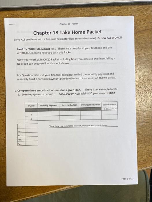  Chapter 13 - Packet Chapter 18 Take Home Packet Solve ALL