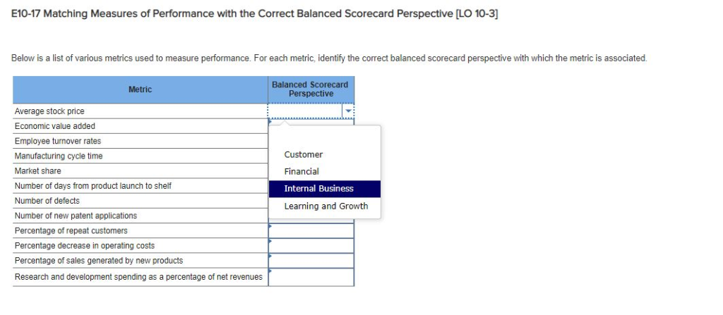 Please answer all questions below within the question. Thanks! E10-17 Matching Measures