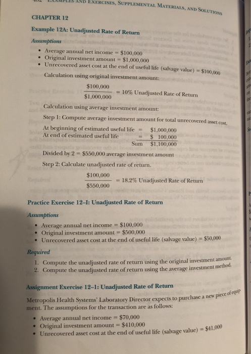  AND EXERCISES, SUPPLEMENTAL MATERIALS, AND SOLUTIONS CHAPTER 12 Example 12A: Unadjusted