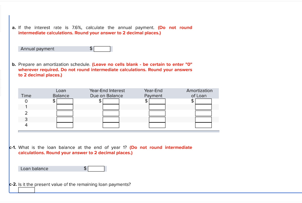 Consider a 4-year amortizing loan. You borrow $469,000 initially, and repay