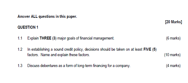  Answer ALL questions in this paper. [20 Marks] QUESTION 1 1.1