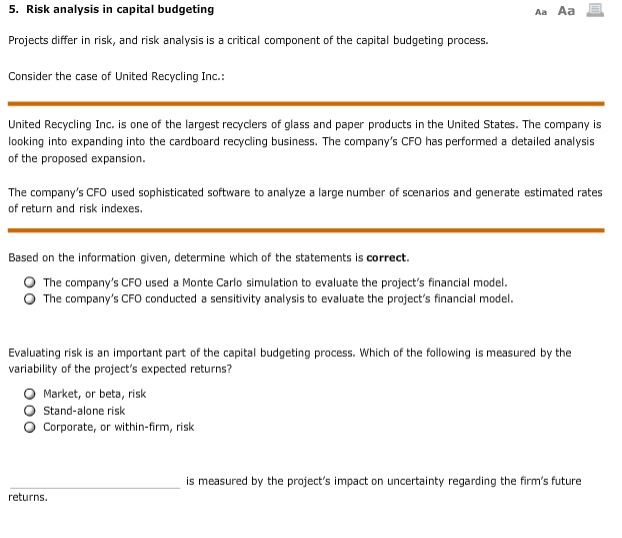  5. Risk analysis in capital budgeting Projects differ in risk, and