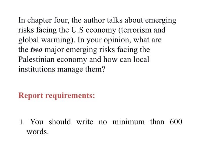  In chapter four, the author talks about emerging risks facing the