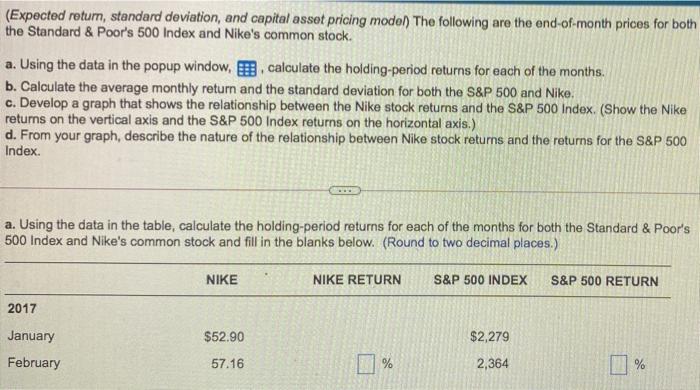  . (Expected return, standard deviation, and capital asset pricing model) The