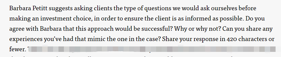 Curriculum and Learning Experience, CFA Institute I think this case is a