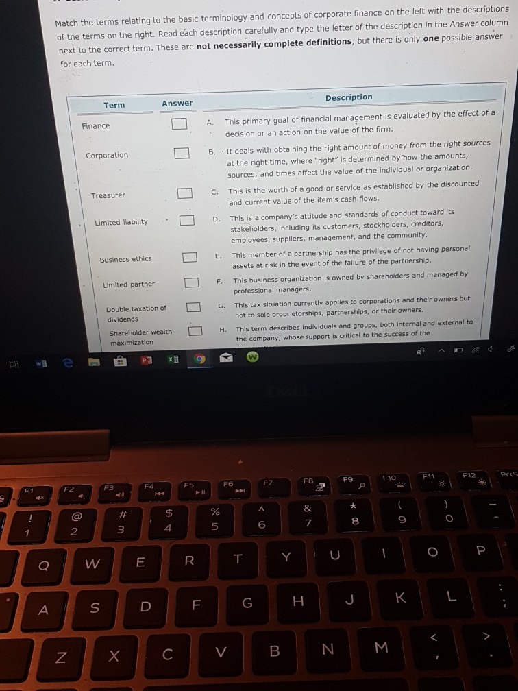 Match the terms relating to the basic terminology and concepts of
