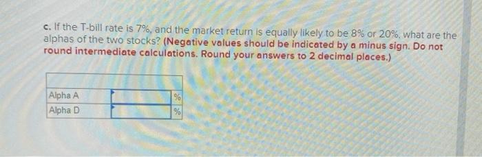 on two stocks for two particular market returns: Market Return 8% 20