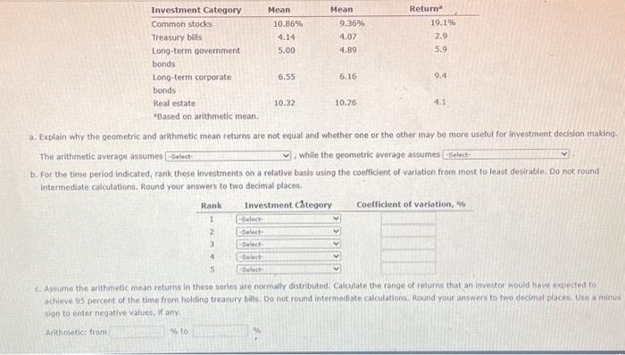  a. Explain why the geometric and arhthmetic mean returns are not