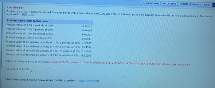  CALCULATOR FULL SCREEN PRINTER VERSION *BACK Exercise 144 On January 1,