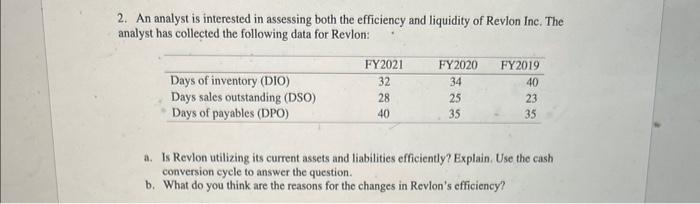  2. An analyst is interested in assessing both the efficiency and