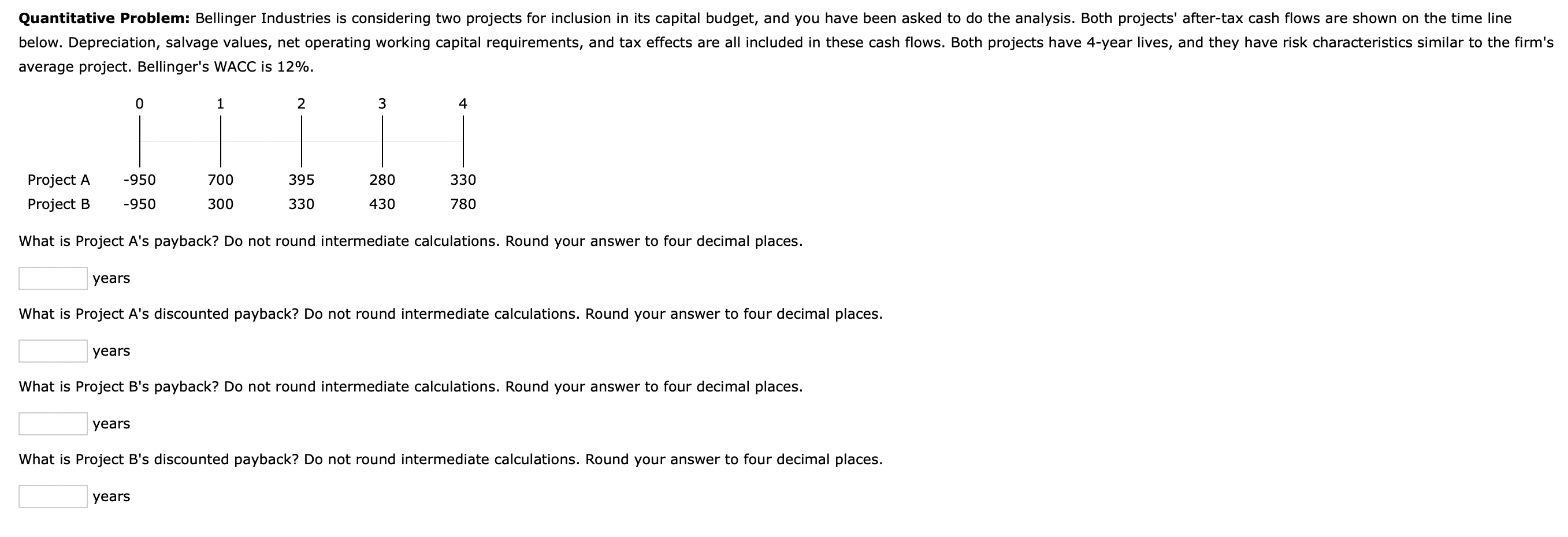 please answer all parts. Bellinger Industries is considering two projects for inclusion