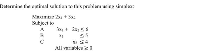 Simplex Method Determine the optimal solution to this problem using simplex: Maximize