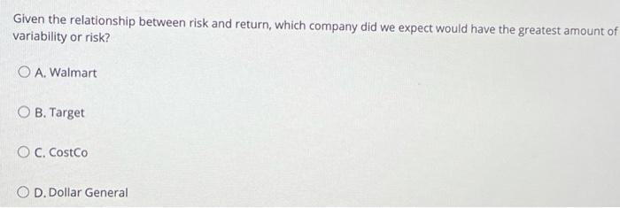  Given the relationship between risk and return, which company did we