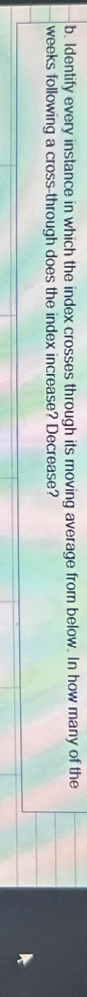  b. Identify every instance in which the index crosses through its