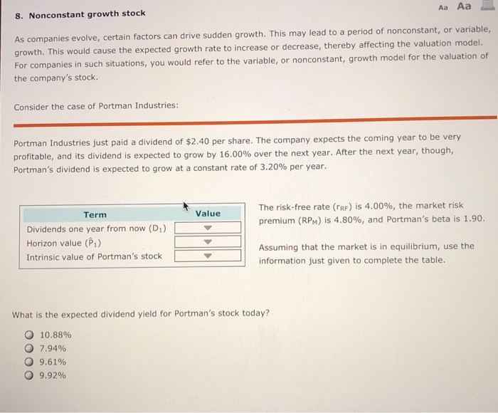 difference between the required return and dividend growth rate as follows: D1
