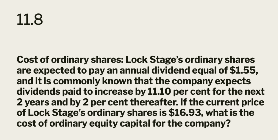  Answer on Excel with steps and formulas please 11.8 Cost of