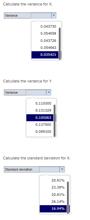 and the standard devlations for X and Y. Calculate the arlthmetic average