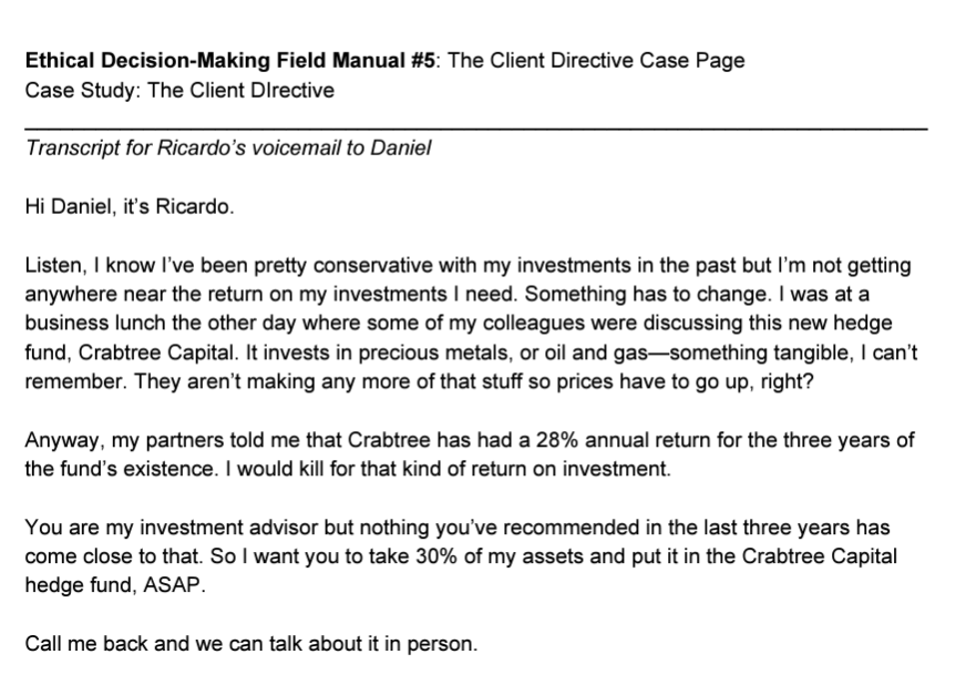Ethical Decision-Making Field Manual \#5: The Client Directive Case Page Case