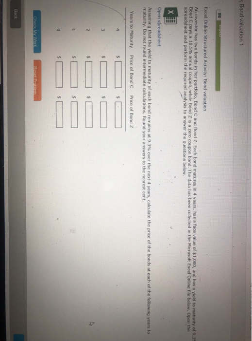 bond valuation Bond valuation 1 Excel Online Structured Activity: Bond valuation An
