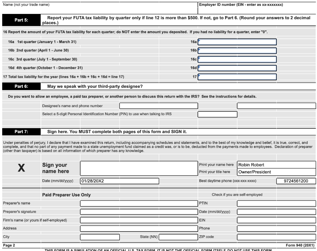 federal and state unemployment taxes follow for Robin's Nest LLC, a retail