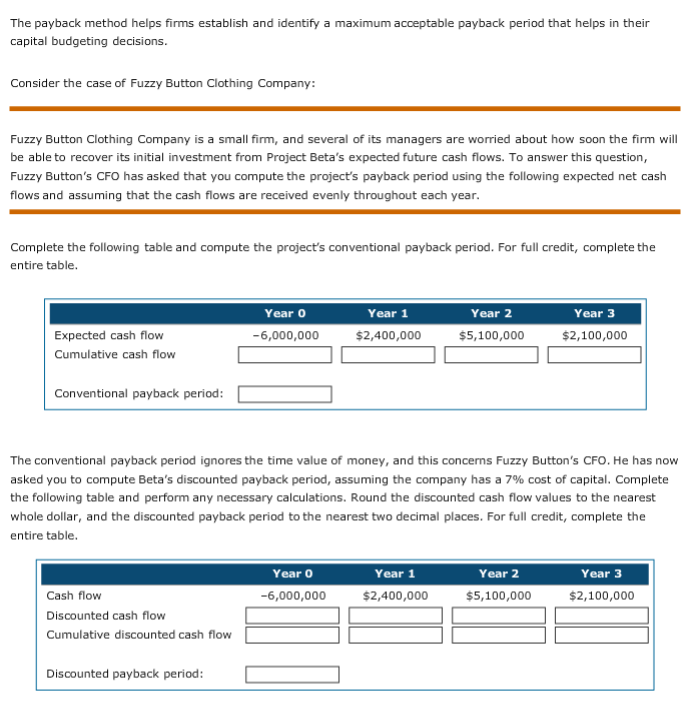 The payback method helps firms establish and identify a maximum acceptable