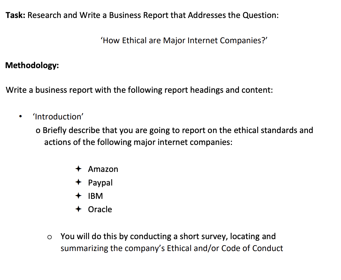 Task: Research and Write a Business Report that Addresses the Question: