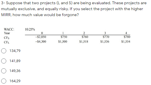 Please answer question 4 3- Suppose that two projects (L and S)