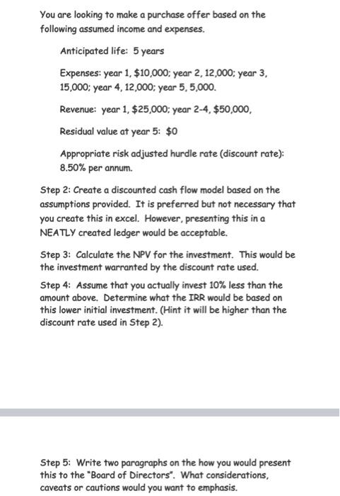 A12 Please help!! You are looking to make a purchase offer based