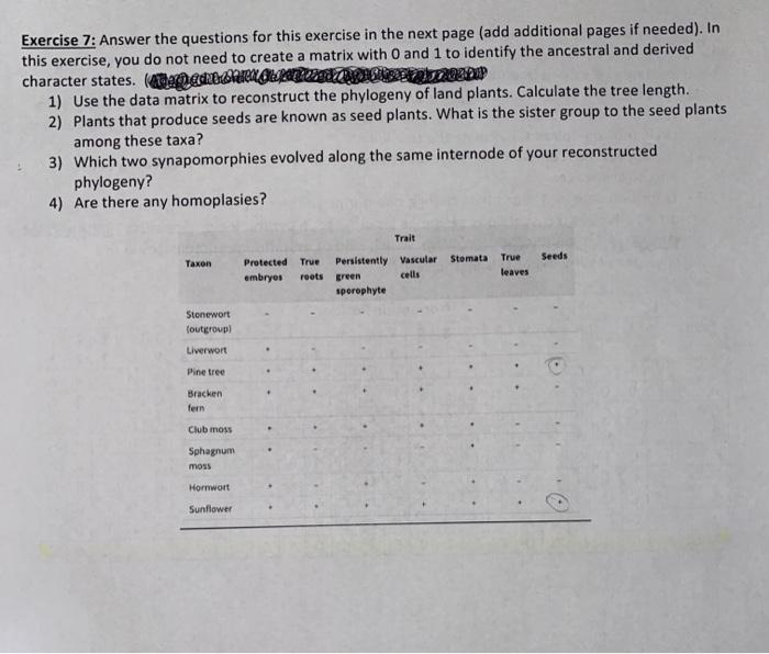  please help me complete this systematics exercise. Thank you! Exercise 7: