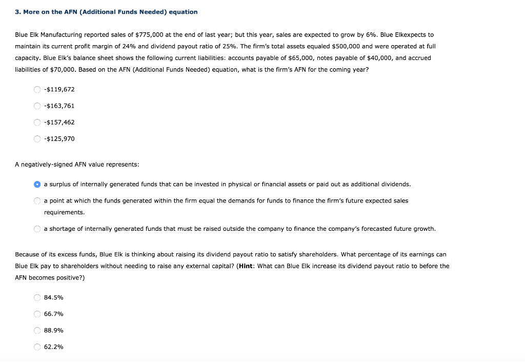 3. More on the AFN (Additional Funds Needed) equation Blue Elk