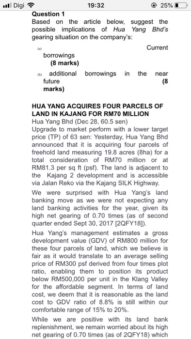  l Digi 19:32 25% Question 1 Based on the article below,