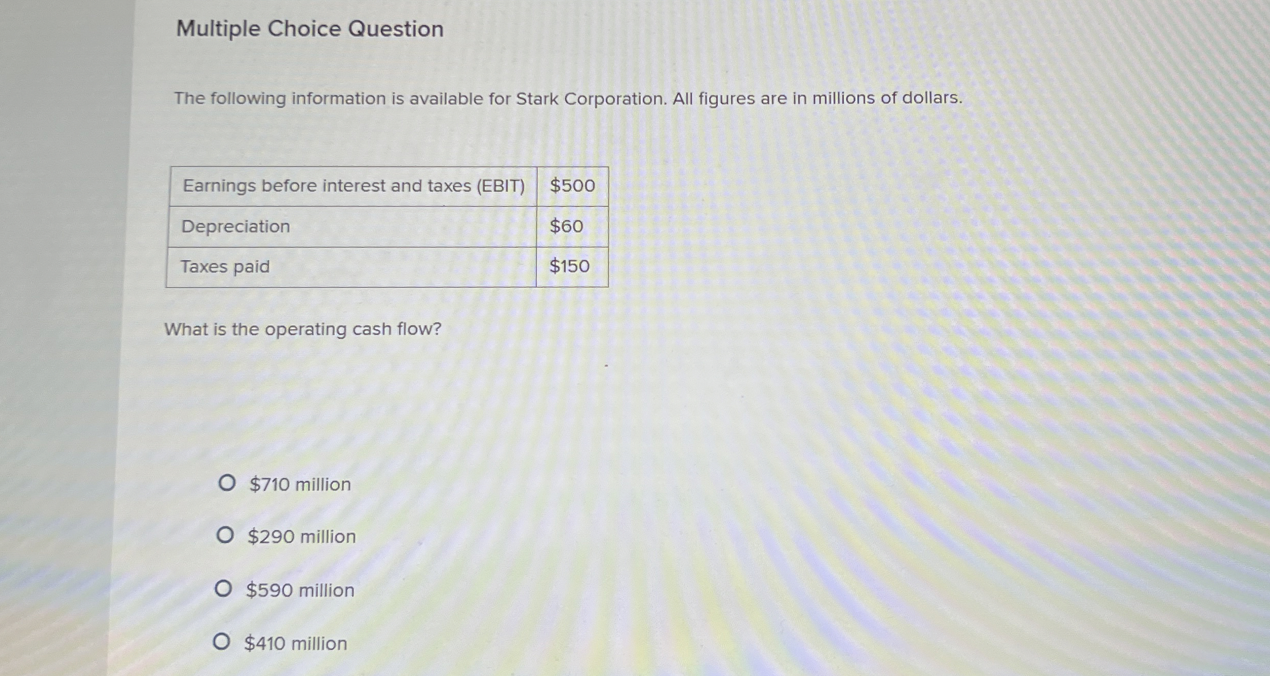  Multiple Choice Question The following information is available for Stark Corporation.