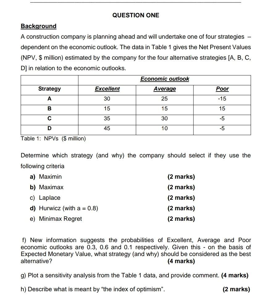  Quickly QUESTION ONE Background A construction company is planning ahead and