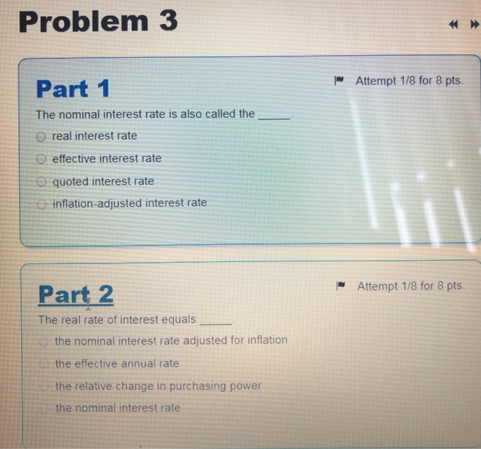  Problem 3 Attempt 1/8 for 8 pts Part 1 The nominal