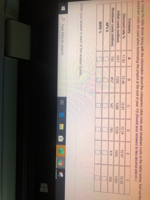  c. Using the data above along with the information about the