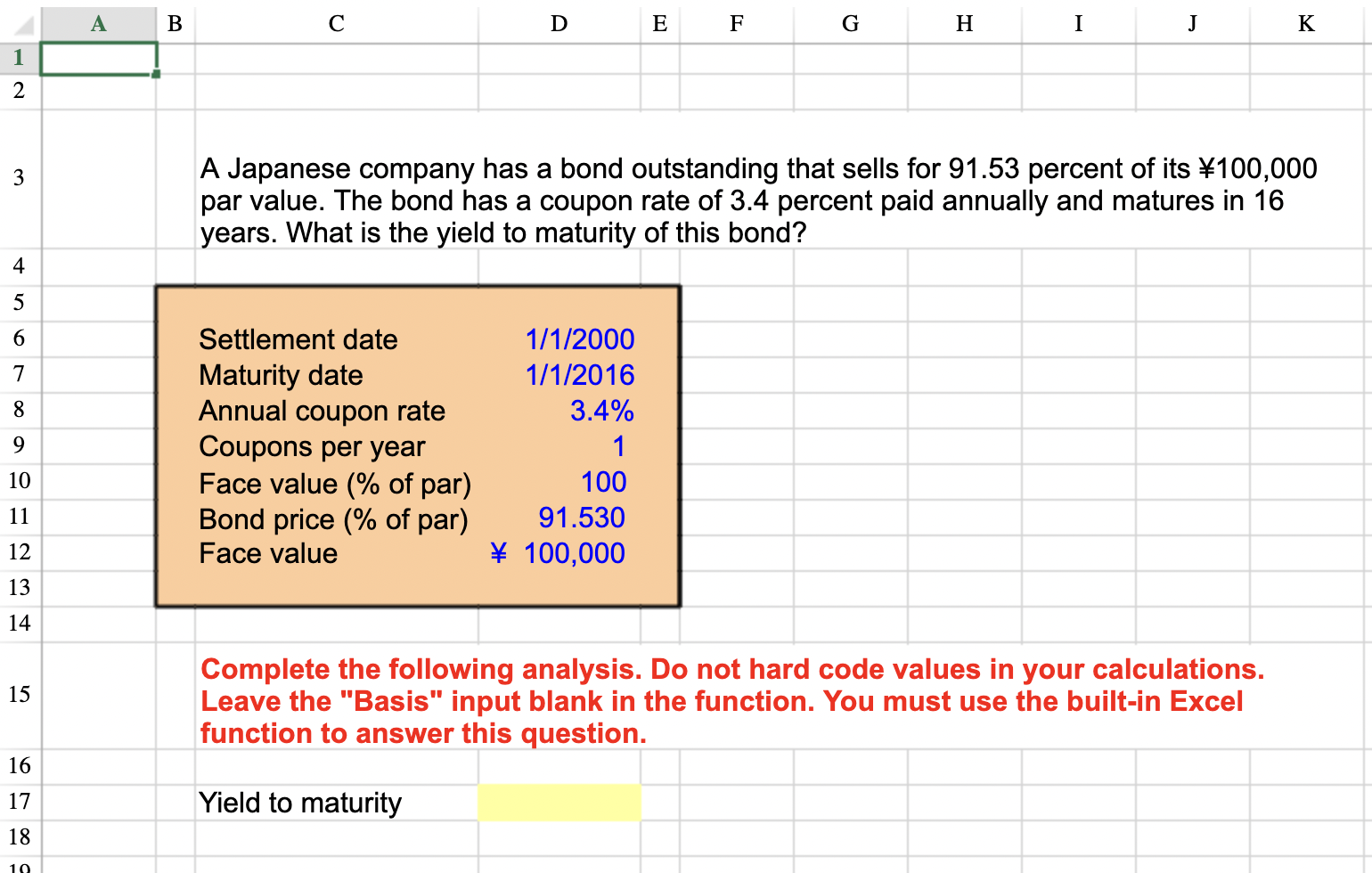 7.) Please answer with Excel formula A B D E F G