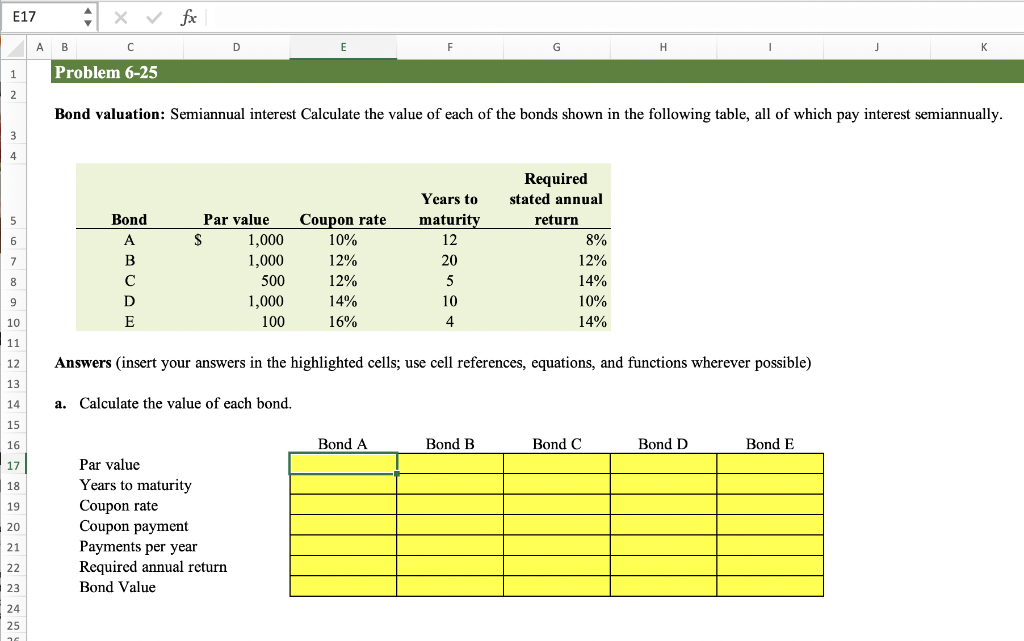 **PLEASE POST THE EQUATIONS I NEED TO TYPE INTO EXCEL AS WELL.