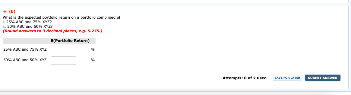 and XYZ, Inc. Year ABC XYZ 2010 10% -3% 2011 20% 0%