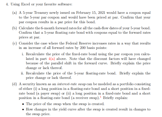 4. Using Excel or your favorite software: (a) A 5-year Treasury