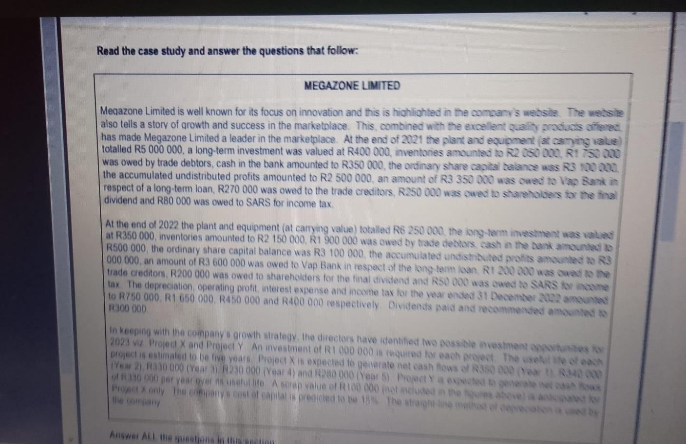  1. calculate financial statement? Read the case study and answer the
