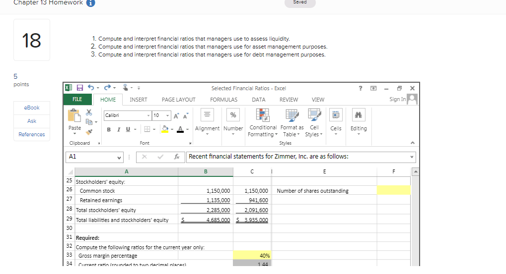  Answer must be in excel form with formulas Chapter 13 Homework